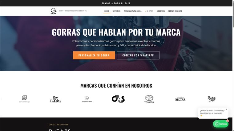 Sitio web de GCP Gorras, fábrica de gorras publicitarias