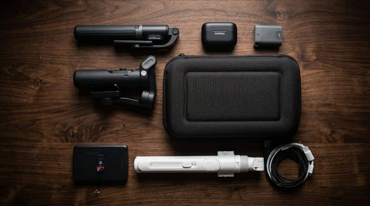 Kit de viaje para crear contenido: gimbal, estuche y accesorios